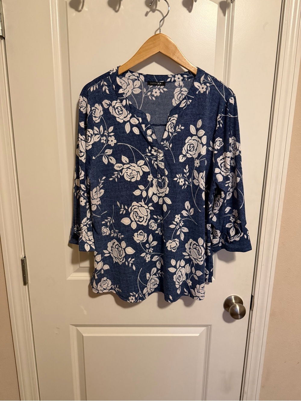 Papermoon Navy and White Floral V-Neck Blouse
